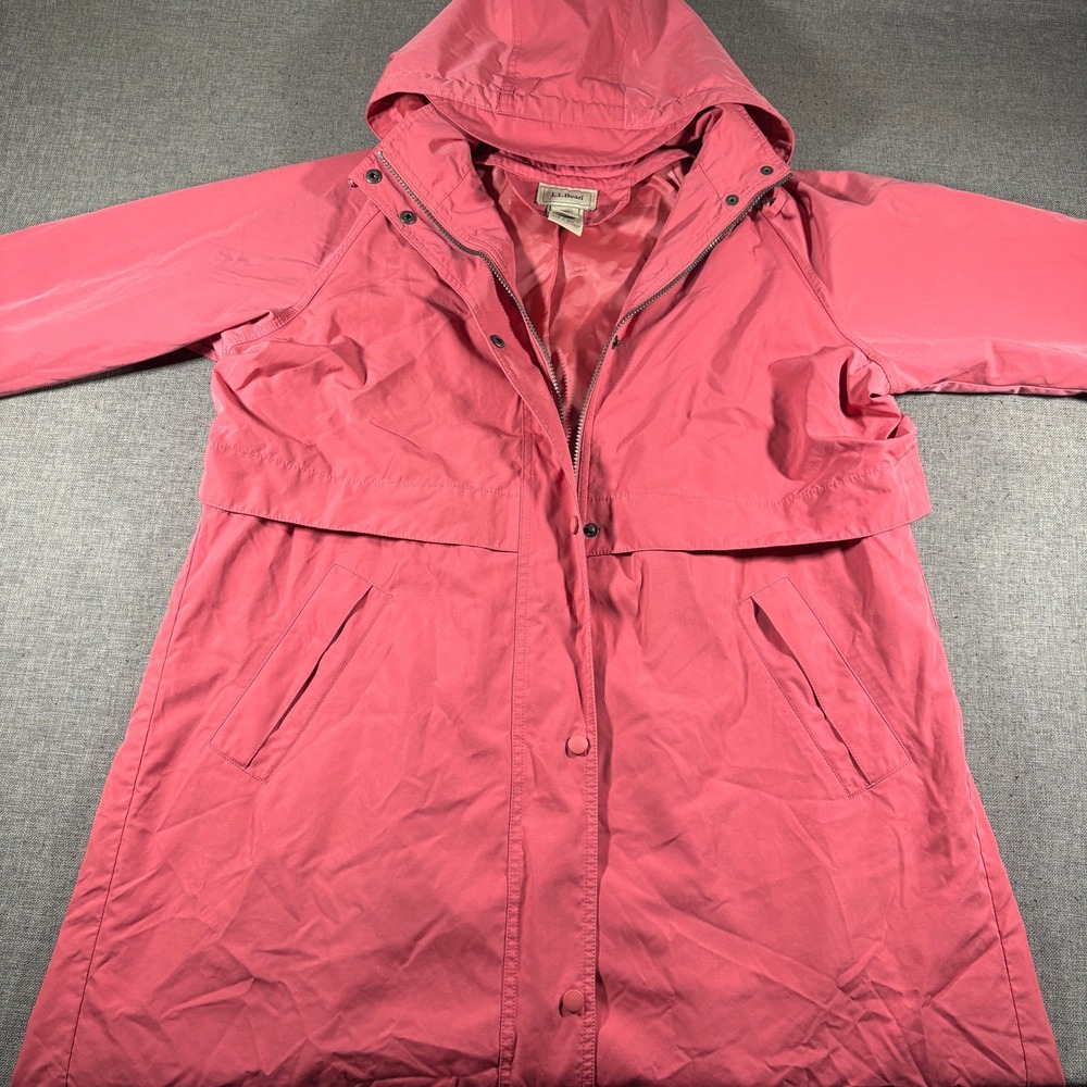 L.L.Bean Rain Trench Coat Women Large Regular Pink Hooded Longline Jacket HJ60